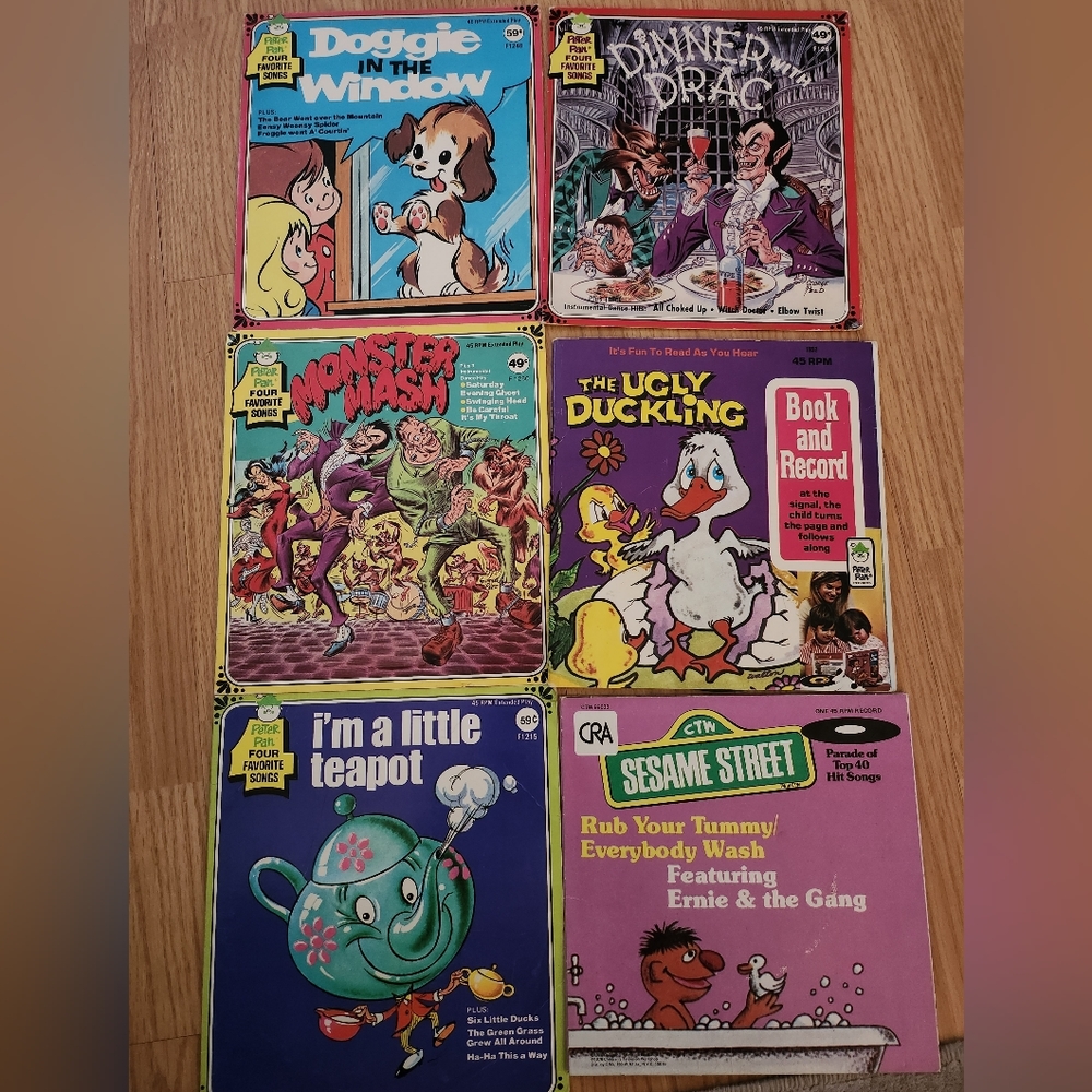 Peter Pan children's collector 45 records, one Sesame Street Vintage